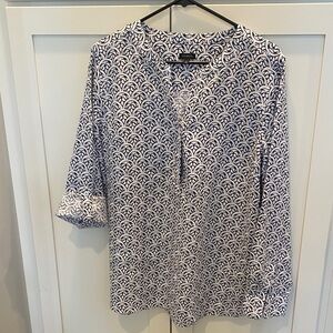 Talbots Navy and White Floral Top